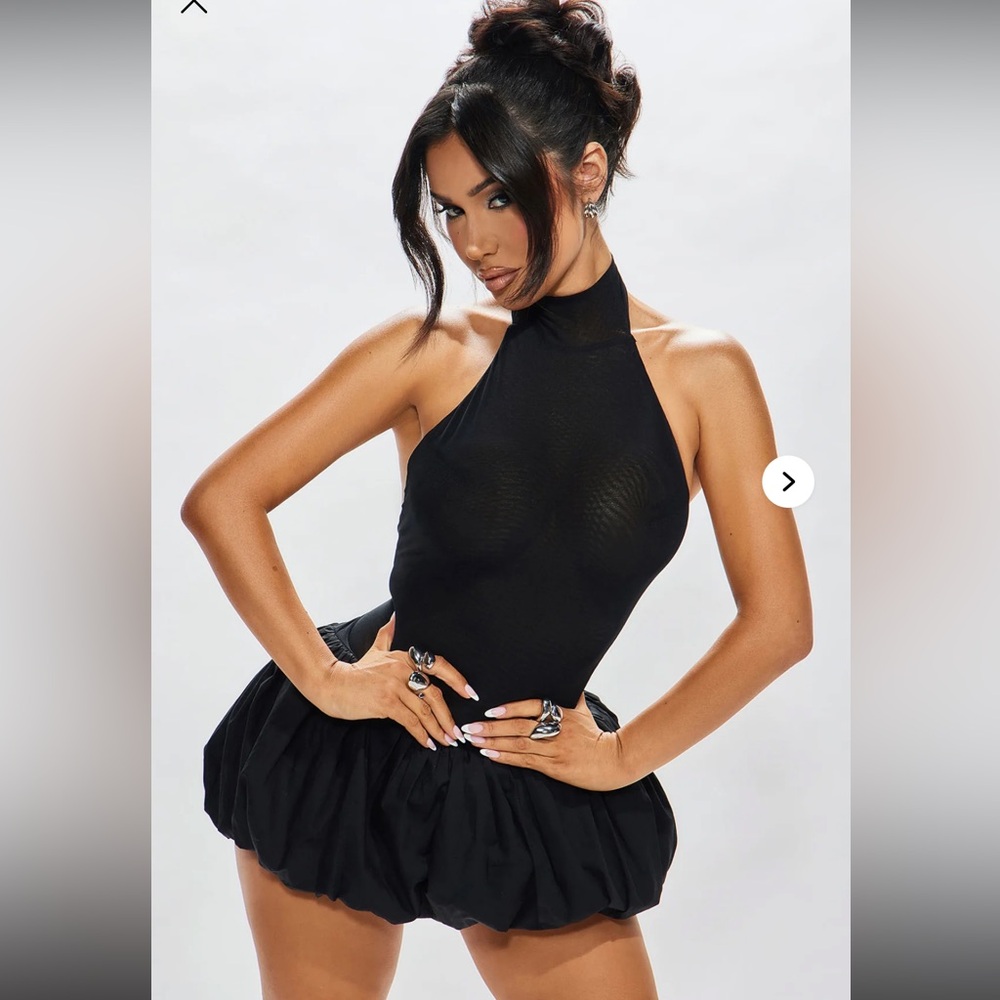 Black Mini Halter Bubble Dress - Picture 4 of 6